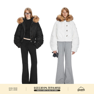 PUKI 90白鸭绒连帽毛领羽绒服 飞行员短款廓形夹克