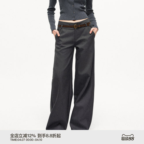 PUKI 莱赛尔立体裁片阔腿休闲百搭垂感低腰直筒西裤