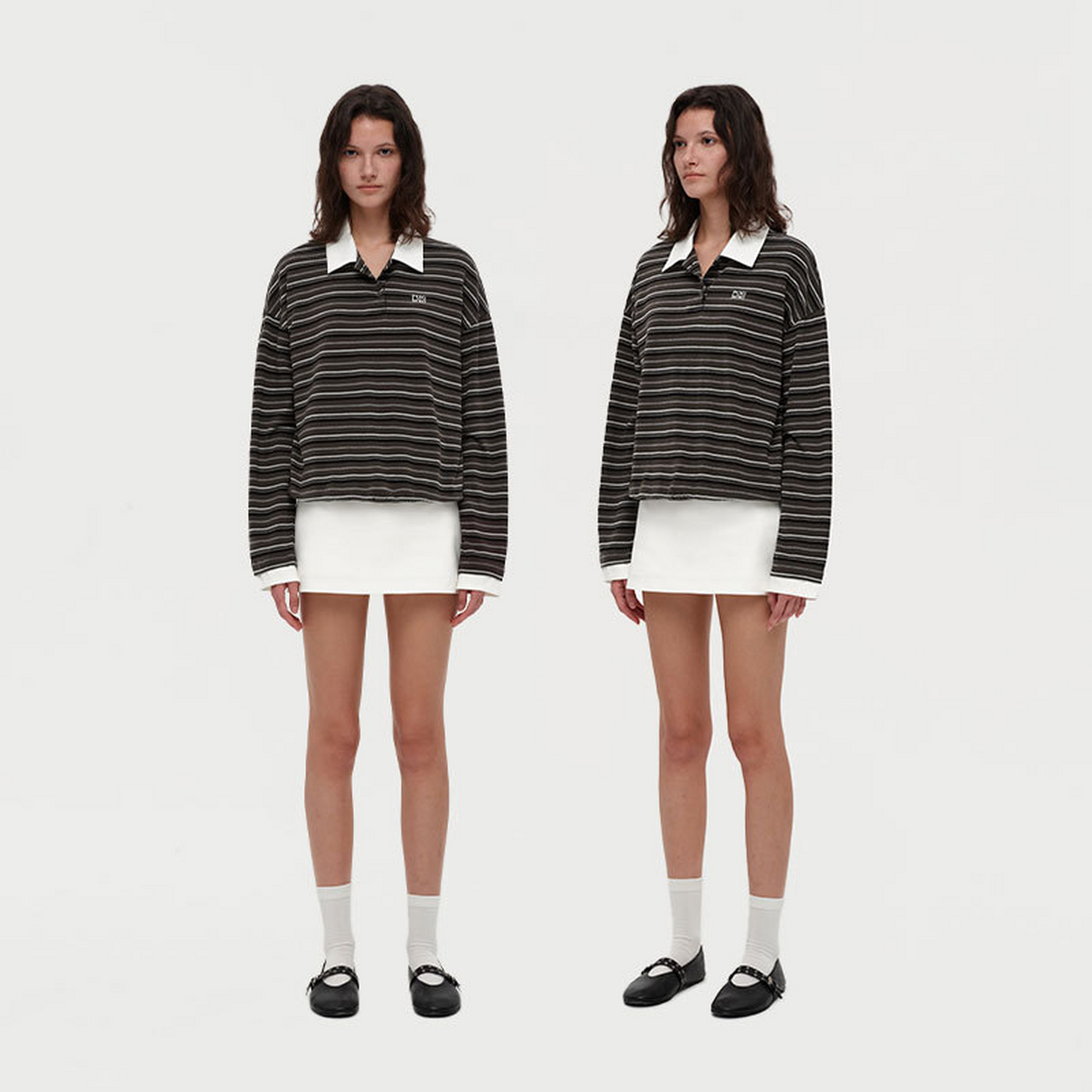 PUKI 松弛学院 原创知识分子假两件撞色拼接宽松POLO条纹上衣