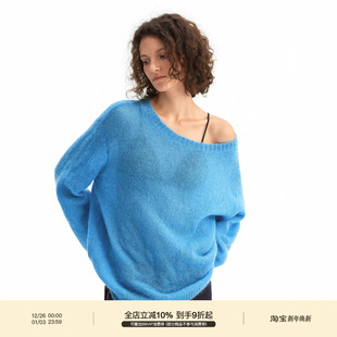 纱慵懒斜肩上衣 原创特殊工艺花式 PUKI 精选超细马海毛羊毛罩衫