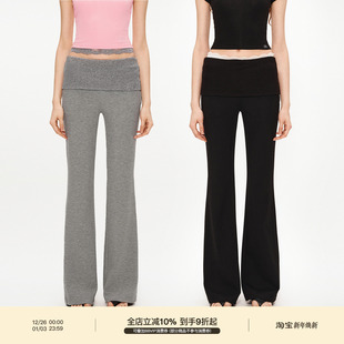 居家休闲瑜伽长裤 显瘦微喇运动裤 腰头拼接弹力修身 PUKI细闪质感