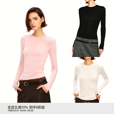 PUKI「萬能叠穿」天丝羊毛微透圆领打底 百搭通勤长袖上衣