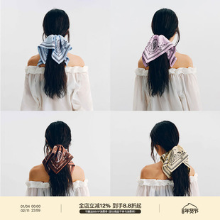 PUKI 原创腰果花图案 复古格纹方巾式发圈