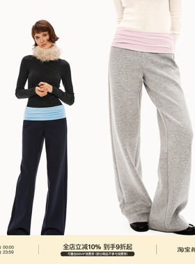 PUKI  「不冻腿」热芯暖绒拼接撞色翻腰直筒宽松休闲运动卫裤