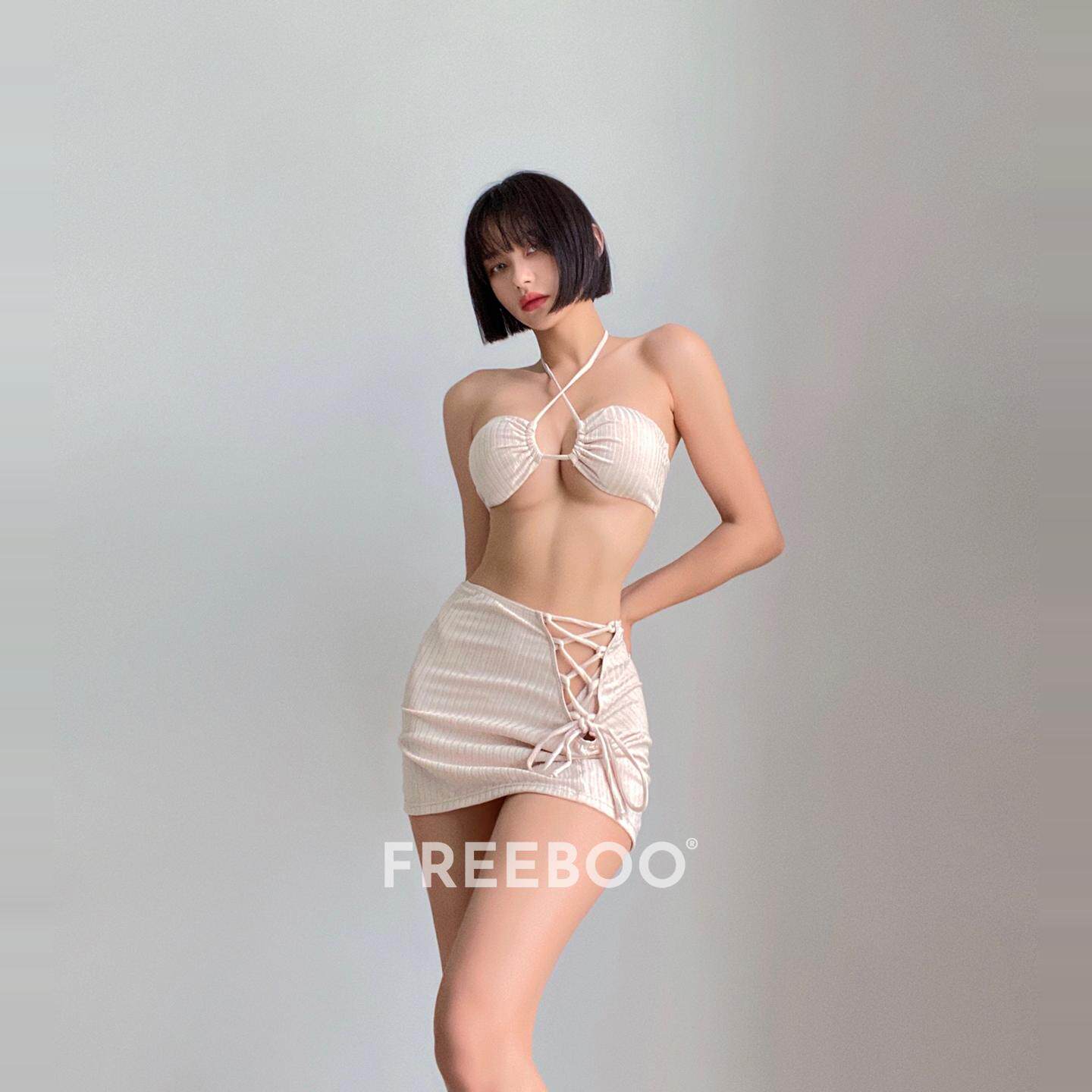 FREEBOO 分体裙式泳衣女ins美人鱼风性感绑带比基尼游泳衣三件套