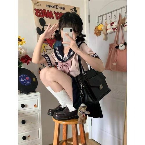 空栗鼠丸【樱川高】夏季水手服收腰jk制服套装女校供百褶箱褶裙