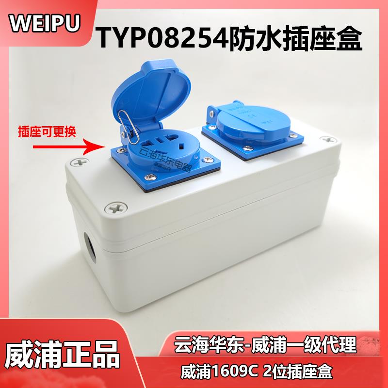 WEIPU威浦威普TYP08254防水 5孔10A户外插头08114 工业2位插座盒