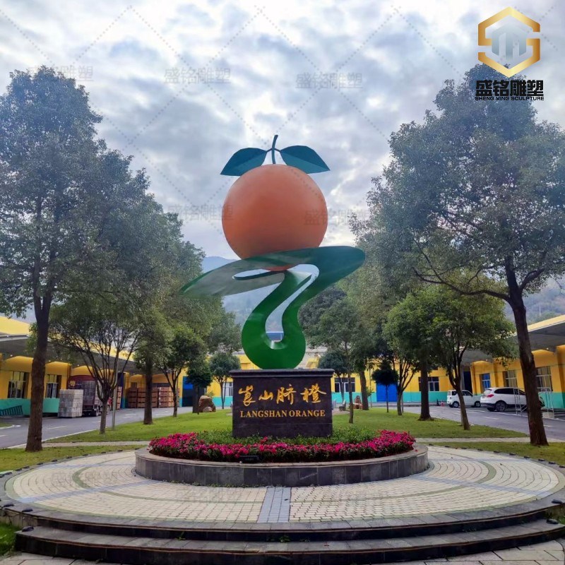 大型不锈钢橙子雕塑公园户外景观小品橙子金属白钢水果橙子摆件