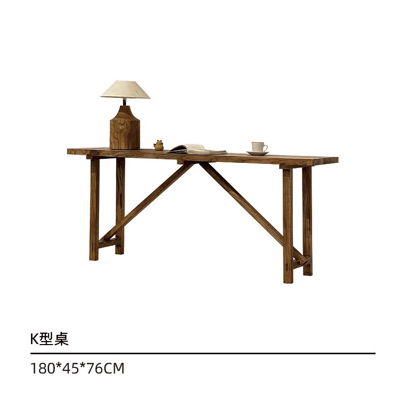 中古侘寂风老榆木玄关桌民宿实木复古边桌家用靠墙小书桌案台