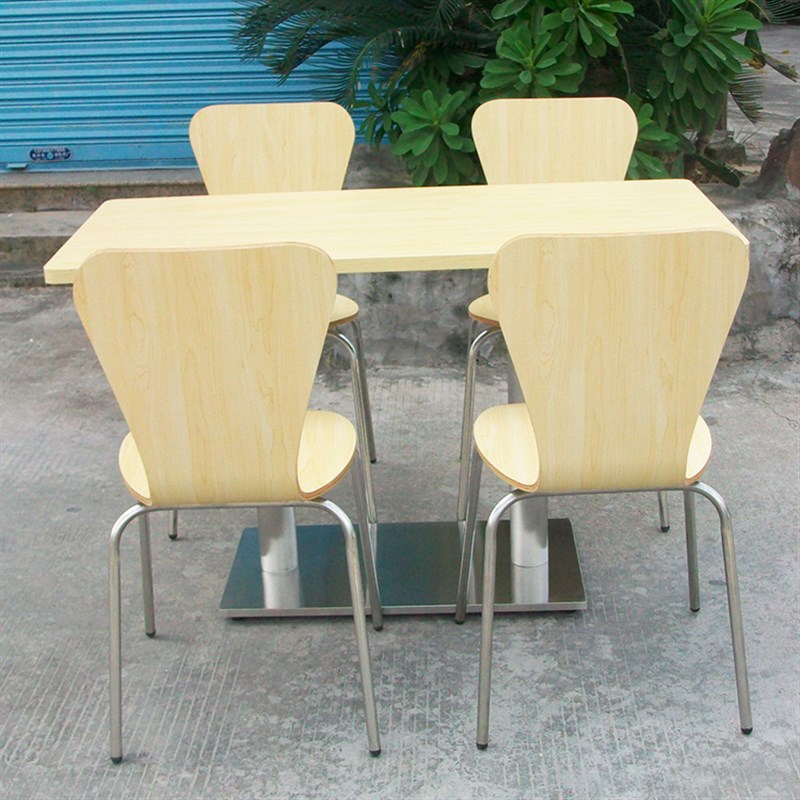 四人实木餐桌椅 复合底盘曲木桌子咖啡厅饭堂学生四人餐桌椅