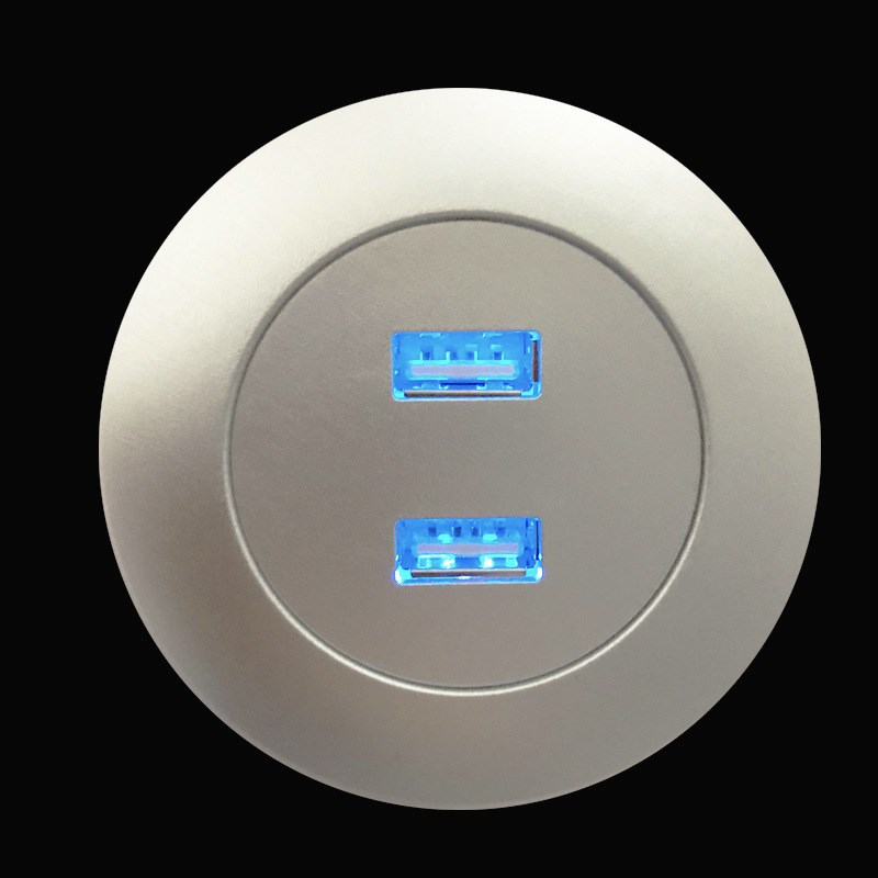 家具沙发办公桌嵌入式银色LED灯透光USB插座双孔5V2A充电器配件