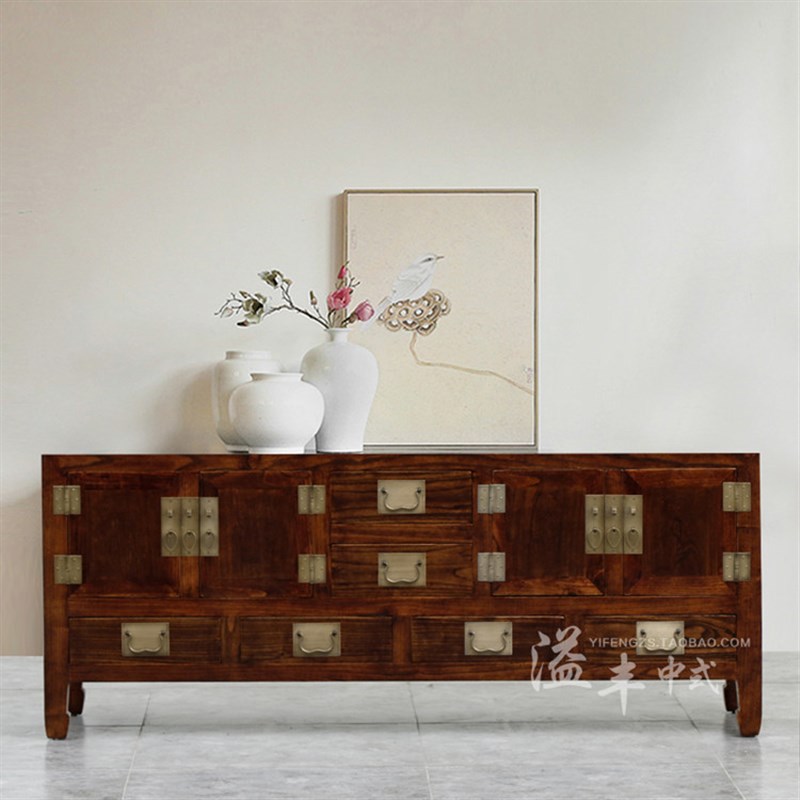 现代新中式实木电视柜简约明清客厅地柜卧室矮柜复古典储物玄关柜