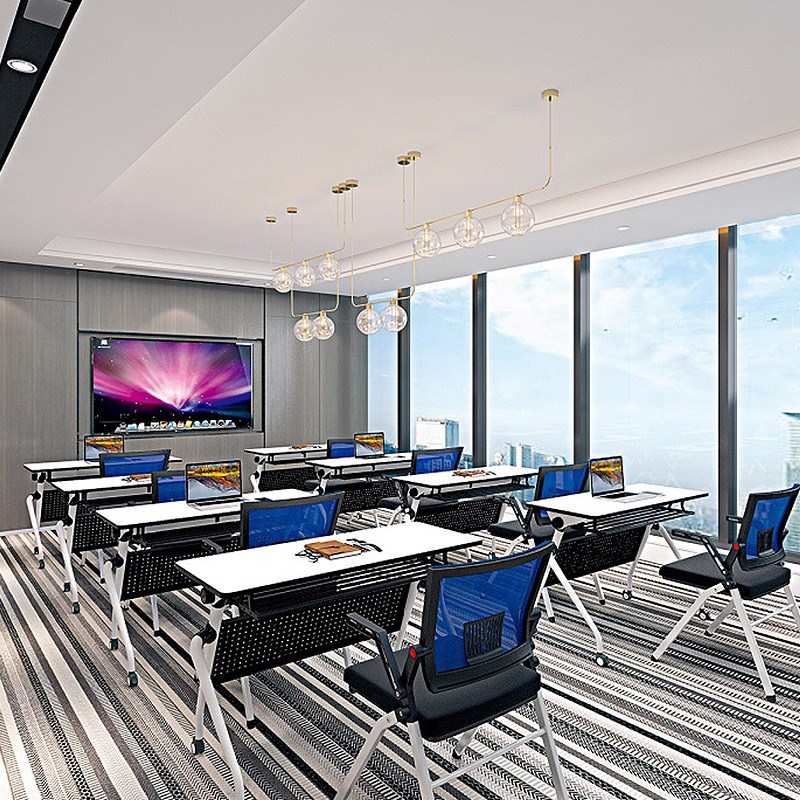 珠海办公家具自由组合会议桌条形学习桌子弧形折叠培训桌带铁挡板