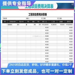 原创设计工程项目费用决算表EXCEL表格WPS系统定制