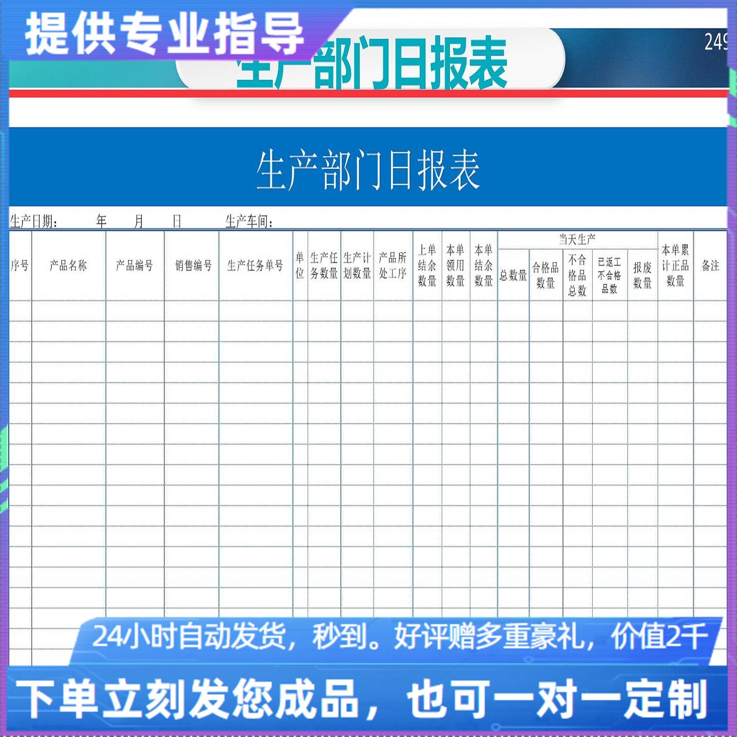 原创设计生产部门日报表EXCEL表格WPS系统定制