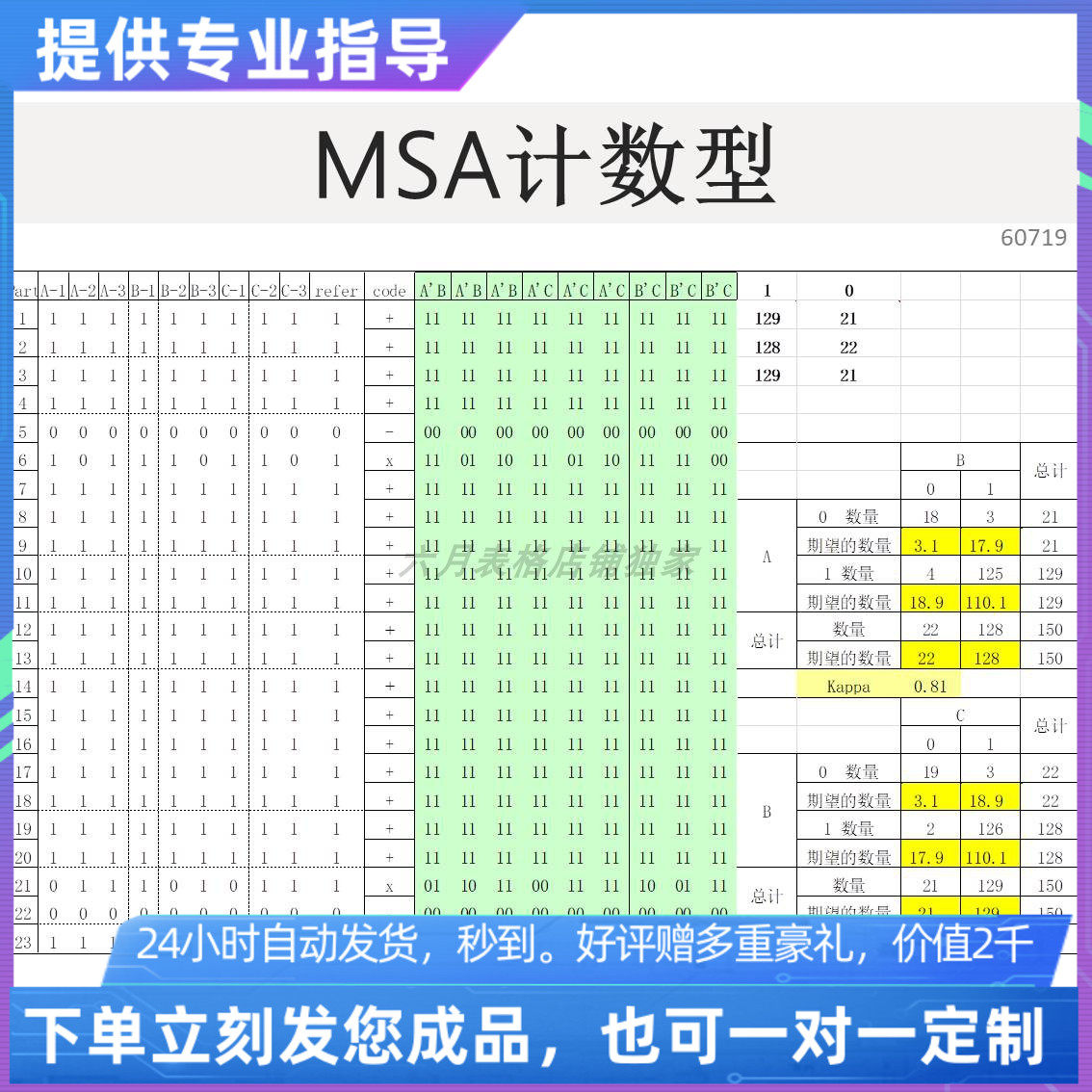 原创设计精品msa计数型-大样法excel表格定制