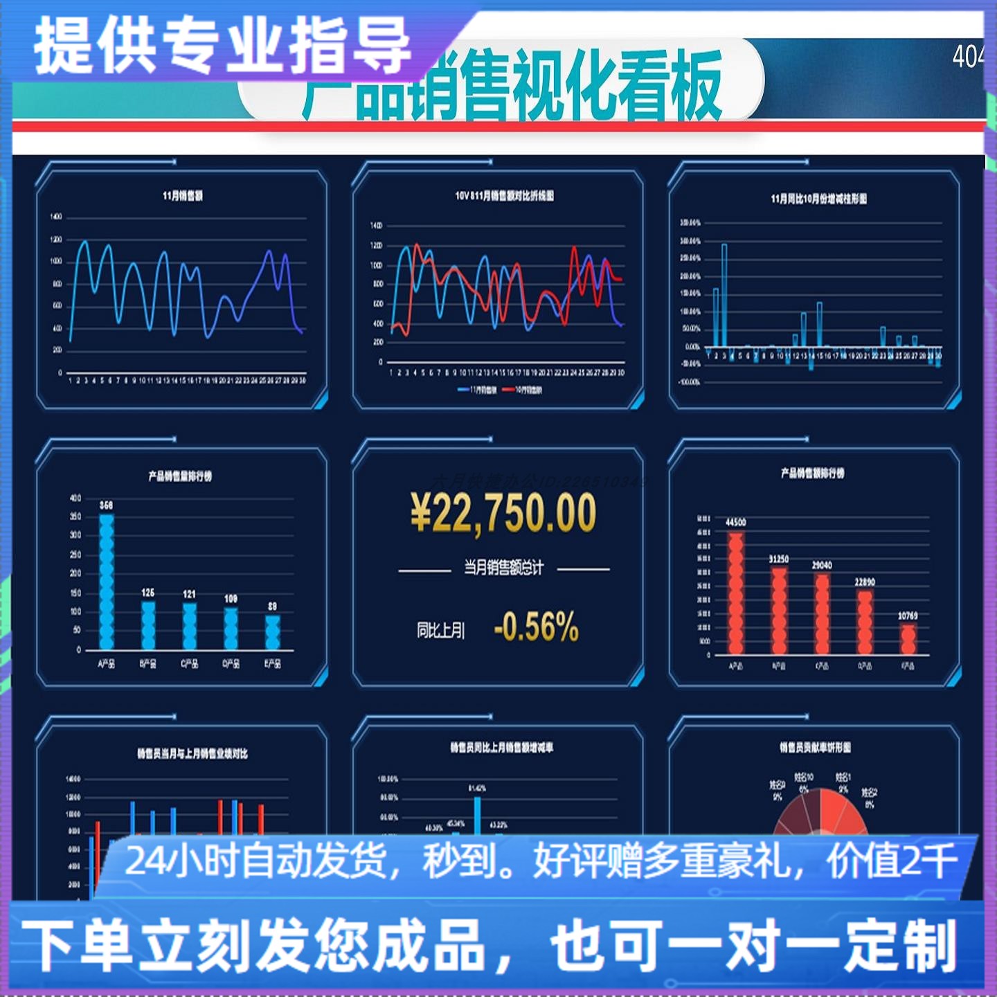 原创设计月度产品销售可视化看板EXCEL表格WPS系统定制