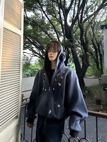 Grotequel美式复古卡通印花连帽卫衣外套男女宽松休闲百搭上衣