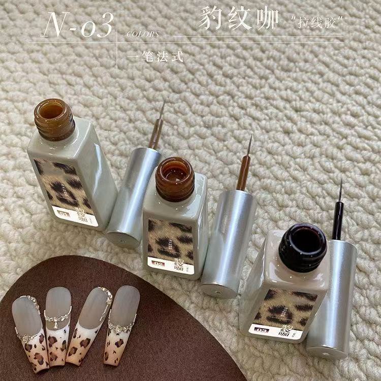 新款豹纹拉线胶网红美拉德焦糖拿铁极黑三色法式拉线胶秋冬甲油胶