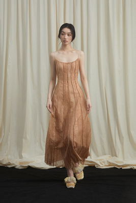 新中式收腰吊带亚麻天丝植物染