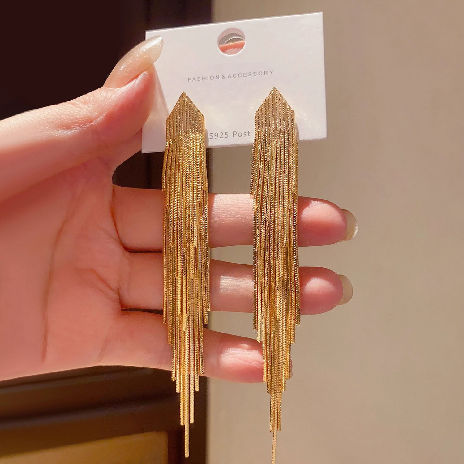长款18K金色流苏耳环轻奢耳坠