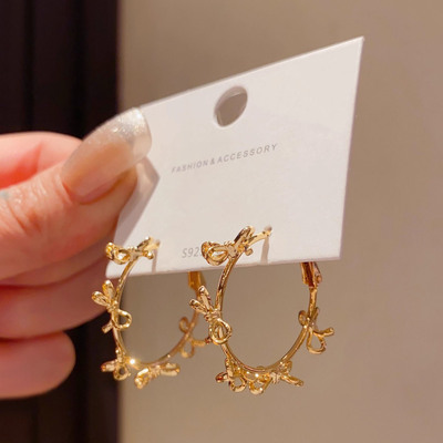 925银针金色蝴蝶结圆圈耳圈