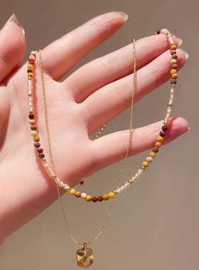 复古彩色串珠双层项链秋冬毛衣链
