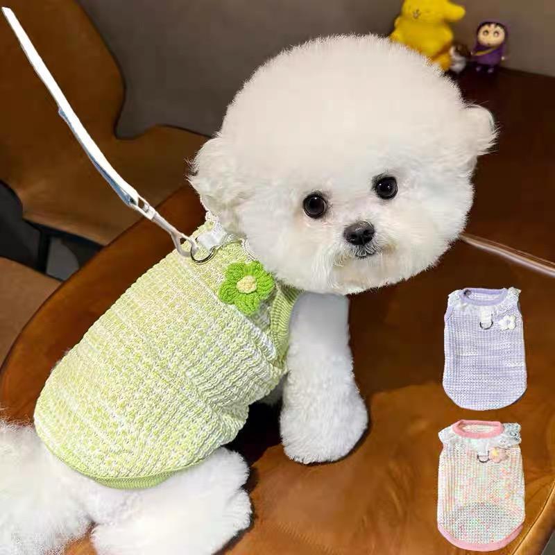宠物狗狗衣服秋冬季带牵引扣可爱花边猫咪背心泰迪比熊博美小型犬