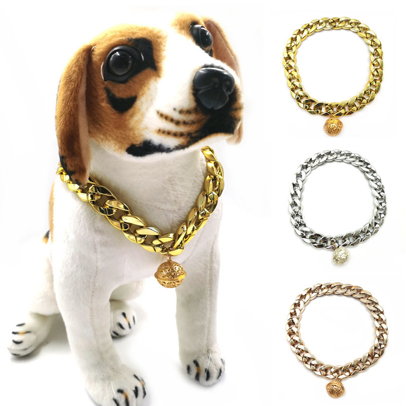 厂家宠物金项链猫咪铃铛大狗项圈柴犬柯基泰迪法斗大金链饰品