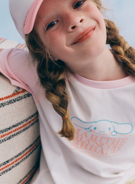 2025夏季新款Marithe联名玉桂狗童装短袖插肩拼袖儿童纯棉女童t恤