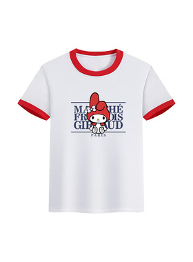 韩国2025夏季新款美乐蒂联名Marithe拼袖撞色圆领儿童T恤纯棉短袖