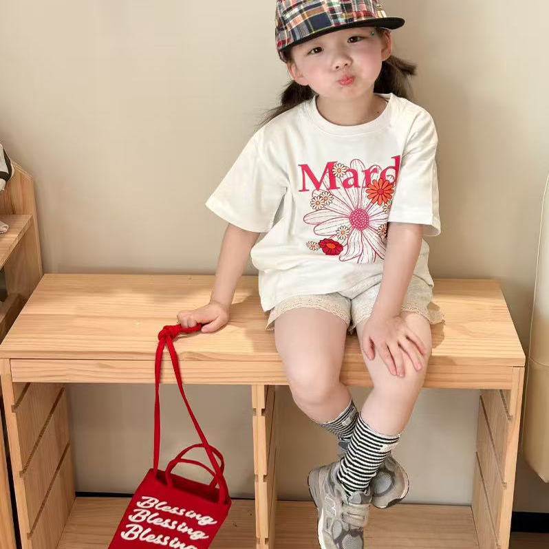 2025夏季新款韩国雏菊女童Mardi童装T恤短袖印花纯棉上衣韩风宝宝