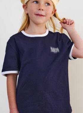 韩国Marithe2025夏季新款儿童纯棉t恤男女中小童圆领拼接撞色短袖