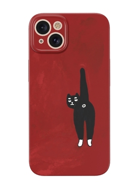 红色黑猫~小众不撞款iPhone15promax苹果13小米14新款nova12华为mate60艺术感p70适用oppo荣耀90菲林手机壳op