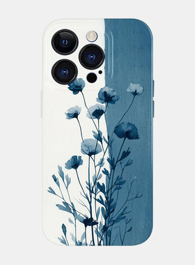 蓝色花束适用iPhone17promax苹果16pro手机壳小米15华为pura80新款mate70vivoS30promini文艺复古X300一加15