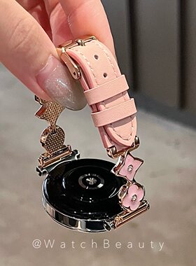 适用华为气质感十字花拼皮质手表表带watch4watch5GT4GT5proGT6女