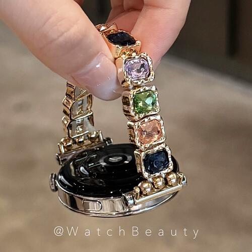 适用华为方块玻璃钻金属弹力绳手表表带watch4watch5GT4GT5GT6pro