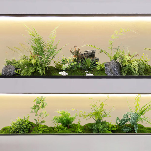 彷真绿色植物造景组合室内玄关角落蕨类植物装饰整体橱柜彷生苔藓