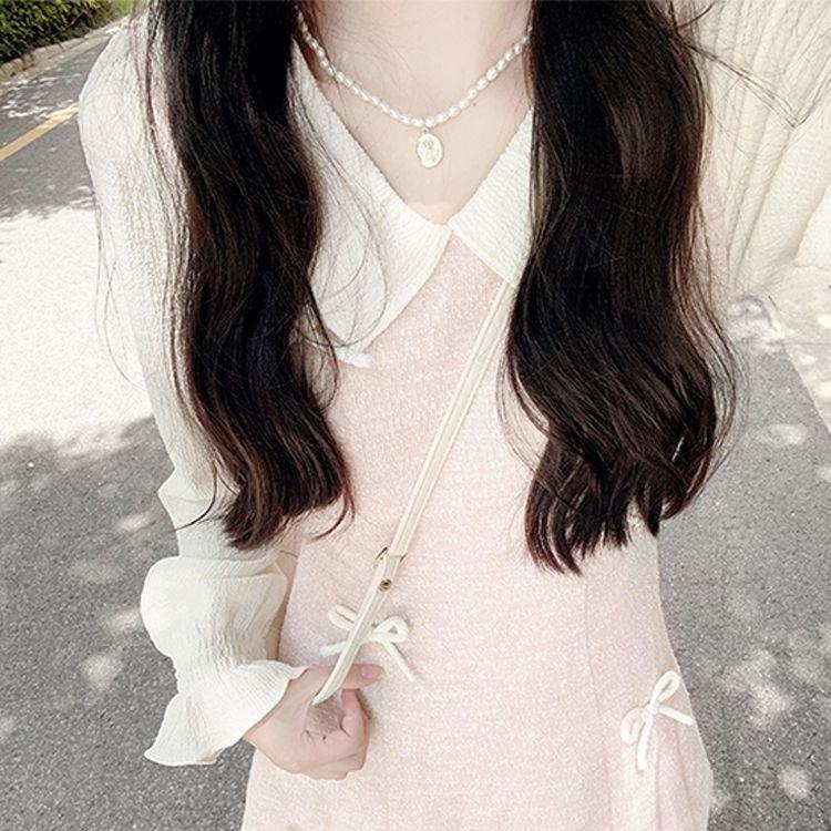 小个子绝美粉色连衣裙子女初秋季2025新爆款假两件miu系穿搭短裙