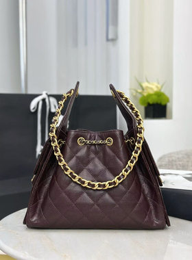 气质通勤风菱格纹抽绳水桶包女链条腋下包小香风