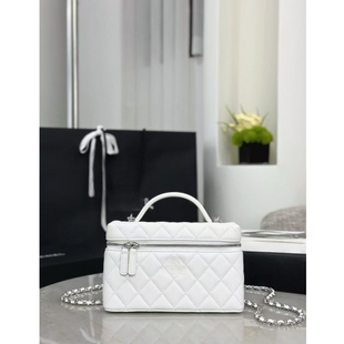 白色菱格盒子包女牛皮手提斜跨包高质感时尚小方包