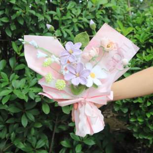 成品三八节送老师手工编织毛线花束仿真茉莉大飞燕花束居家插花朵