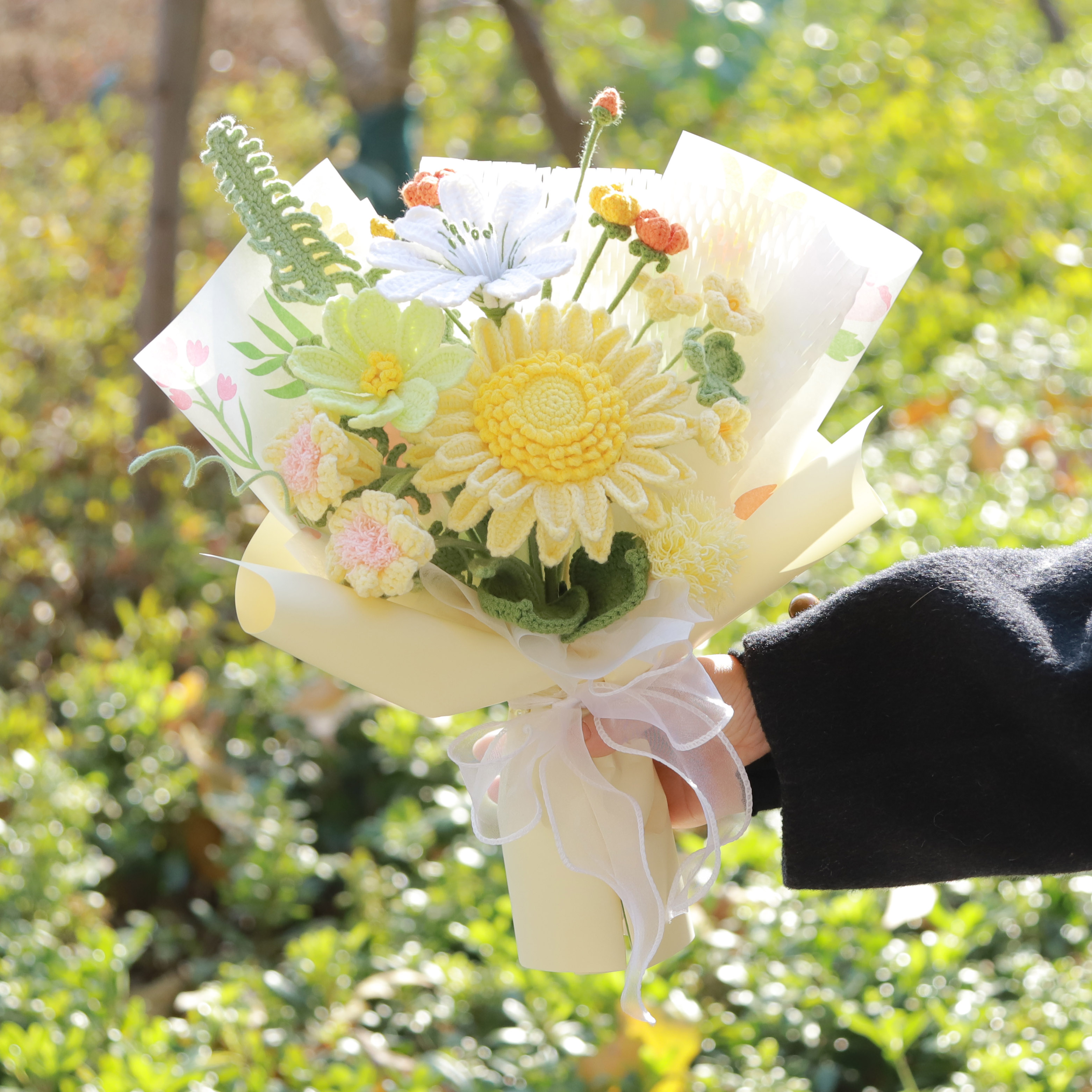 成品手工毛线针织手捧花新娘结婚高级感仿真花送女友闺蜜生日礼物