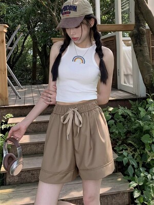 短裤女新款夏季小个子高腰休闲宽松运动直筒阔腿a字五分裤子