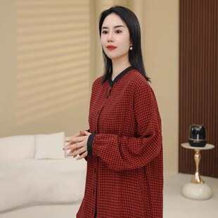 百搭宽松显瘦复古格纹长袖 BEIJU 时尚 新款 衬衣女4238 唐顿庄园
