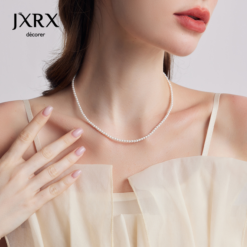 JXRX正圆无暇施家珍珠项链女小米珠颈链锁骨链2024新款脖子配饰