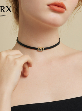 JXRX猪鼻子黑色项链女轻奢小众choker颈链2025新款爆款项圈锁骨链