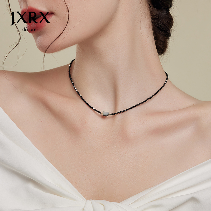JXRX黑色水晶项链女轻奢小众