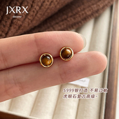JXRXs999纯银美拉德虎眼石耳钉女2025年新款 耳环养耳洞秋冬耳饰
