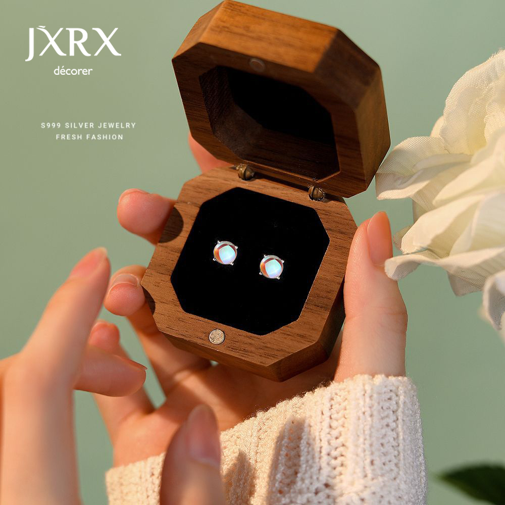 JXRXs999纯银幻彩月光石耳钉女2025新款爆款养耳洞耳环足银耳饰